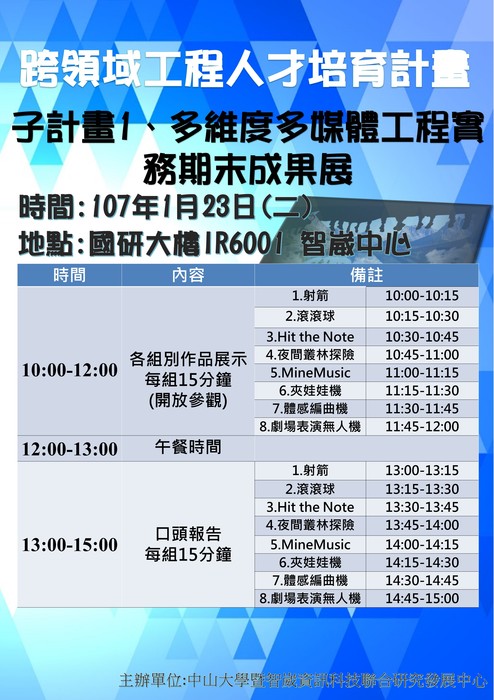跨領域工程人才培育計畫子計畫一、多維度多媒體工程實務成果展圖片